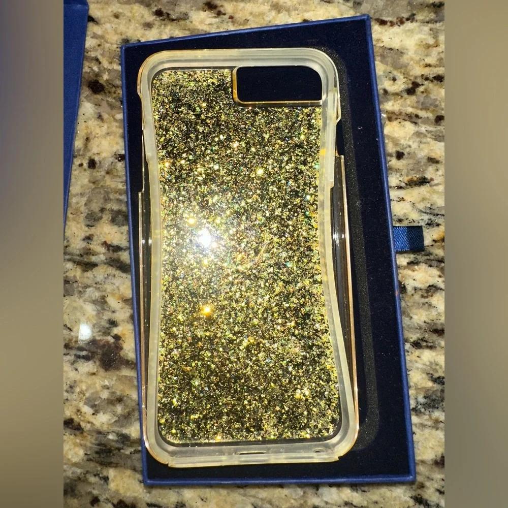 Swarovski Gold Glitter iPhone Case with Red Heart